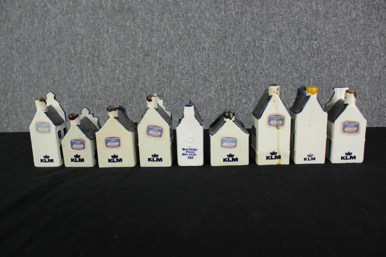 A group of various Delft Blue KLM house spirit flasks. H.10cm. (largest). - Image 4 of 6