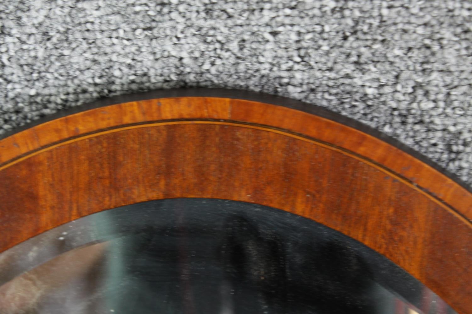 Two oval mirrors, one in oak, the other walnut, with bevelled glass H.95 W.55cm. - Image 4 of 8