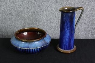 Denby Ware, a blue vase and bowl. H.25cm. (largest).