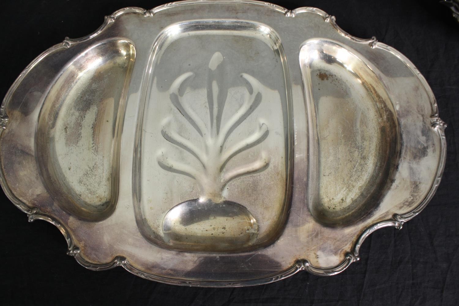 A group of various silver plated trays, and other wares. L.58 W.38cm. (largest). - Image 12 of 15