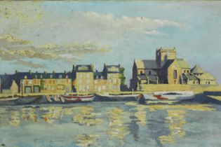 Pretavoine, an Impressionist style oil on canvas of a harbour, signed and dated 1944. H.38 W.55cm.