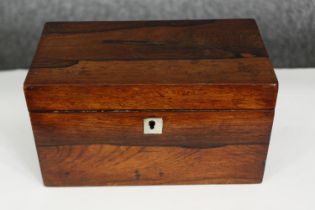 A Victorian rosewood tea caddy. H.10 W.19 D.10cm.