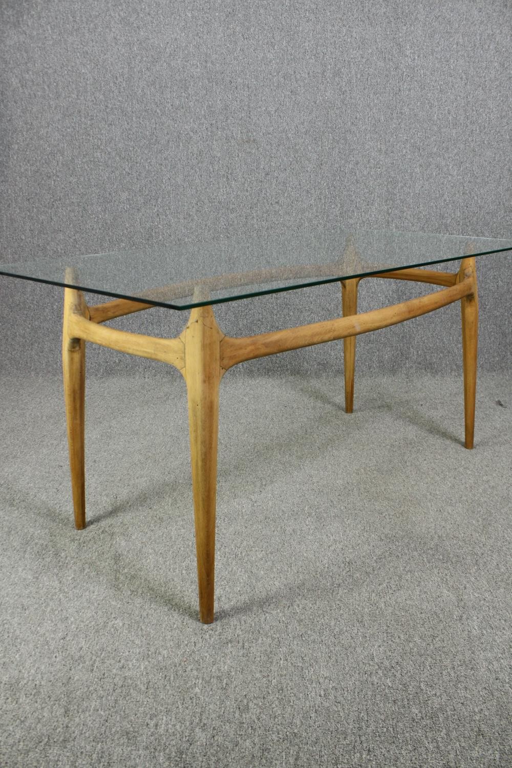 Dining table, mid century beech frame with plate glass top. H.73 W.150 D.80cm. - Image 6 of 7