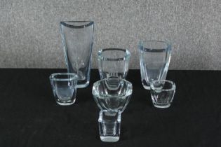A group of Scandanavian mid 20th century cut and etched glass vases, of various sizes. H.25cm. (