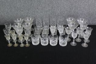 A group of various vintage cut crystal drinking glasses. H.14cm. (largest).