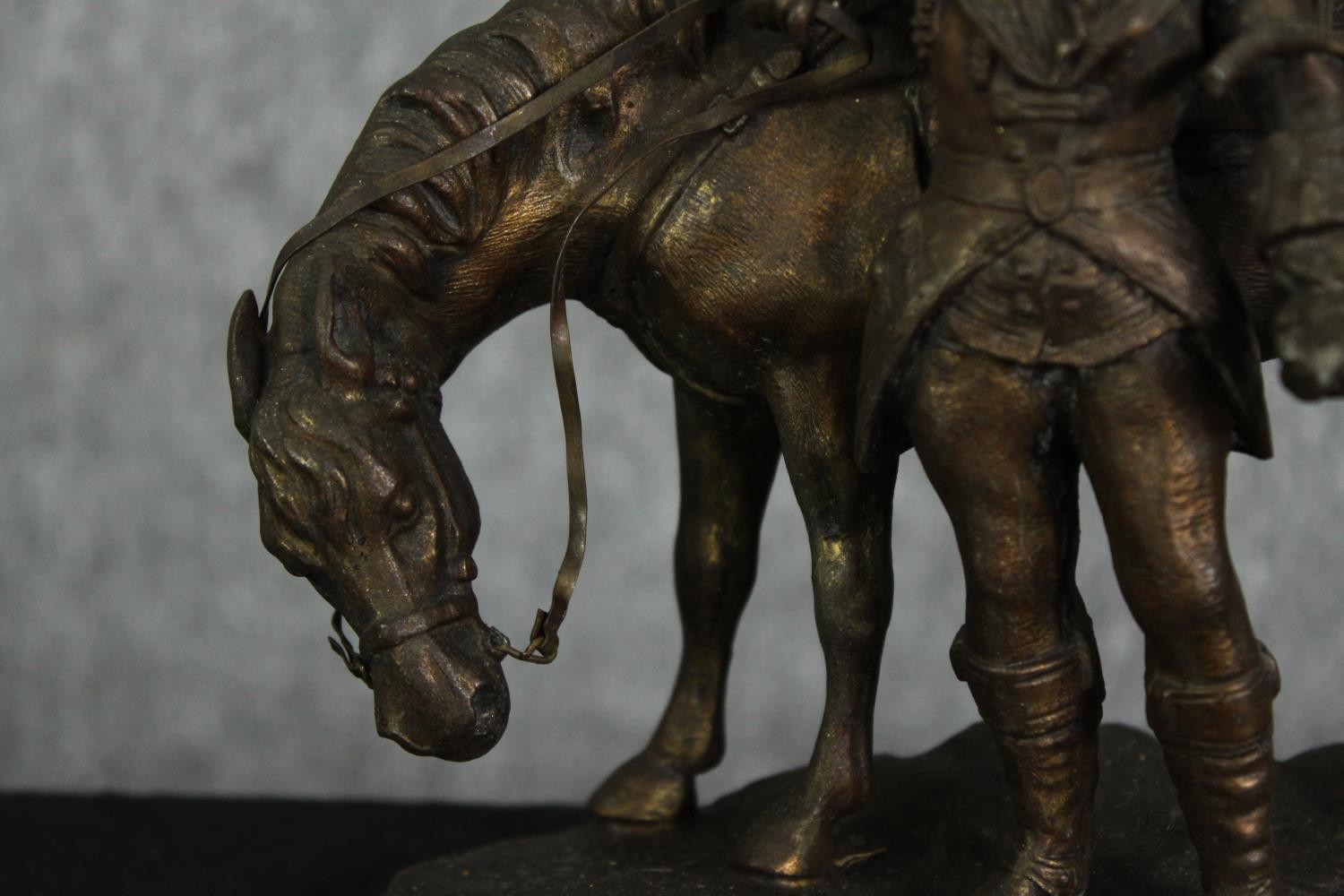 A spelter group of a man and horse. H.19cm. - Image 3 of 6