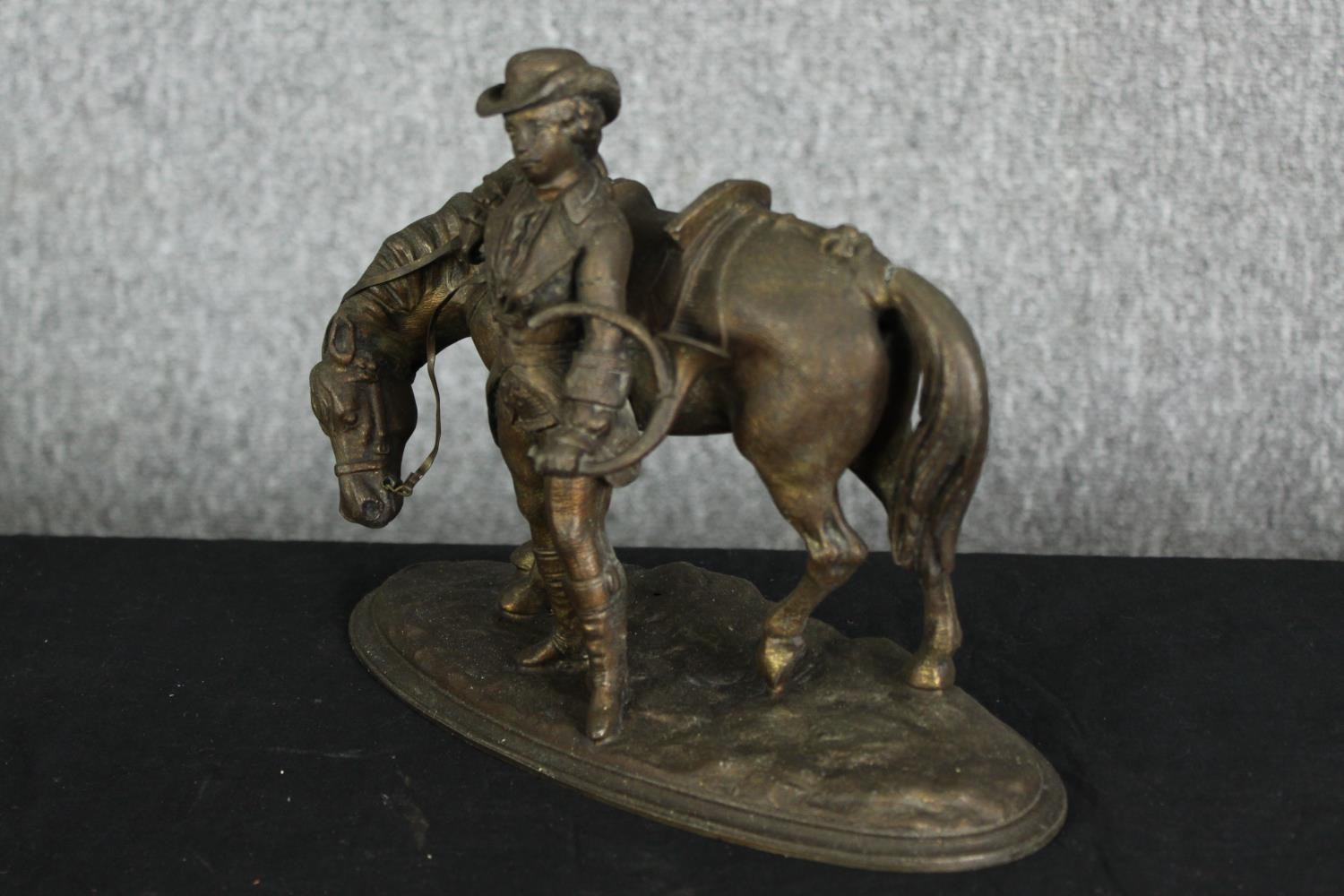 A spelter group of a man and horse. H.19cm. - Image 5 of 6