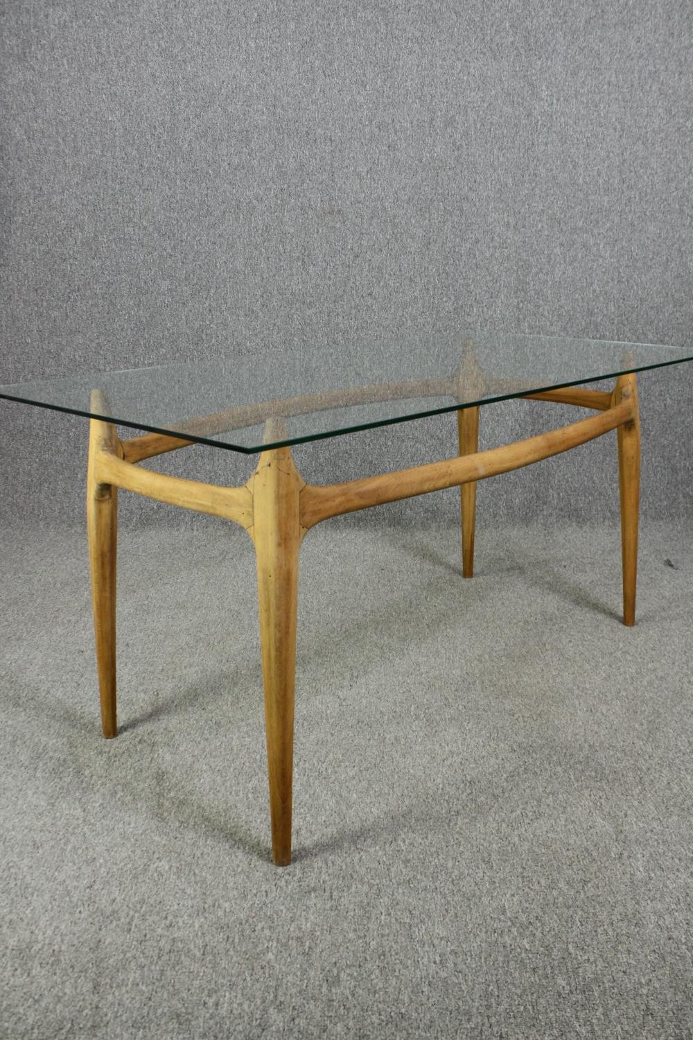 Dining table, mid century beech frame with plate glass top. H.73 W.150 D.80cm. - Image 5 of 7