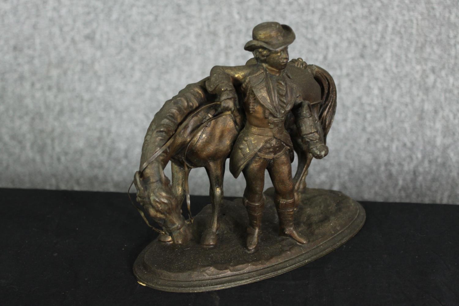 A spelter group of a man and horse. H.19cm. - Image 4 of 6
