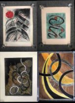 Blanchard, a group of four abstract prints, signed and dated in pencil. H.65 W.50cm., H.75 W.56cm.