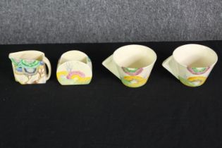 Four small items of Clarice Cliff Viscaria pattern. H.6cm. (largest).