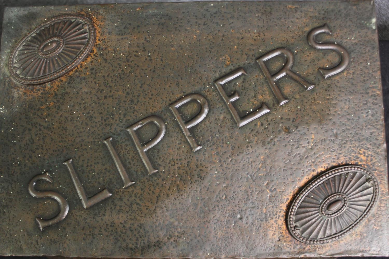 An early 20th century hammered copper slipper box. H.23 W.38 D.21cm. - Image 2 of 5