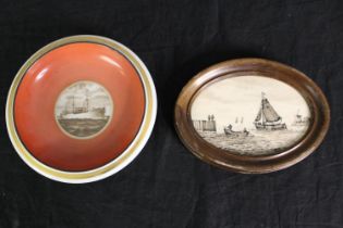 Marine interest, a commemorative ceramic plaque of the MS Selandia, together with another sepia
