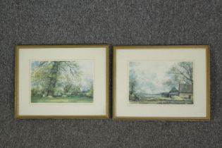 A pair of prints, country landscapes, signed C J Thornton, framed and glazed. H.31 W.40cm. (each).