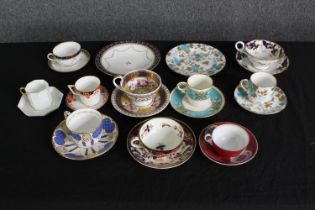 A group of various Davenport and other Staffordshire porcelain cups and saucers. H.7cm. (largest).