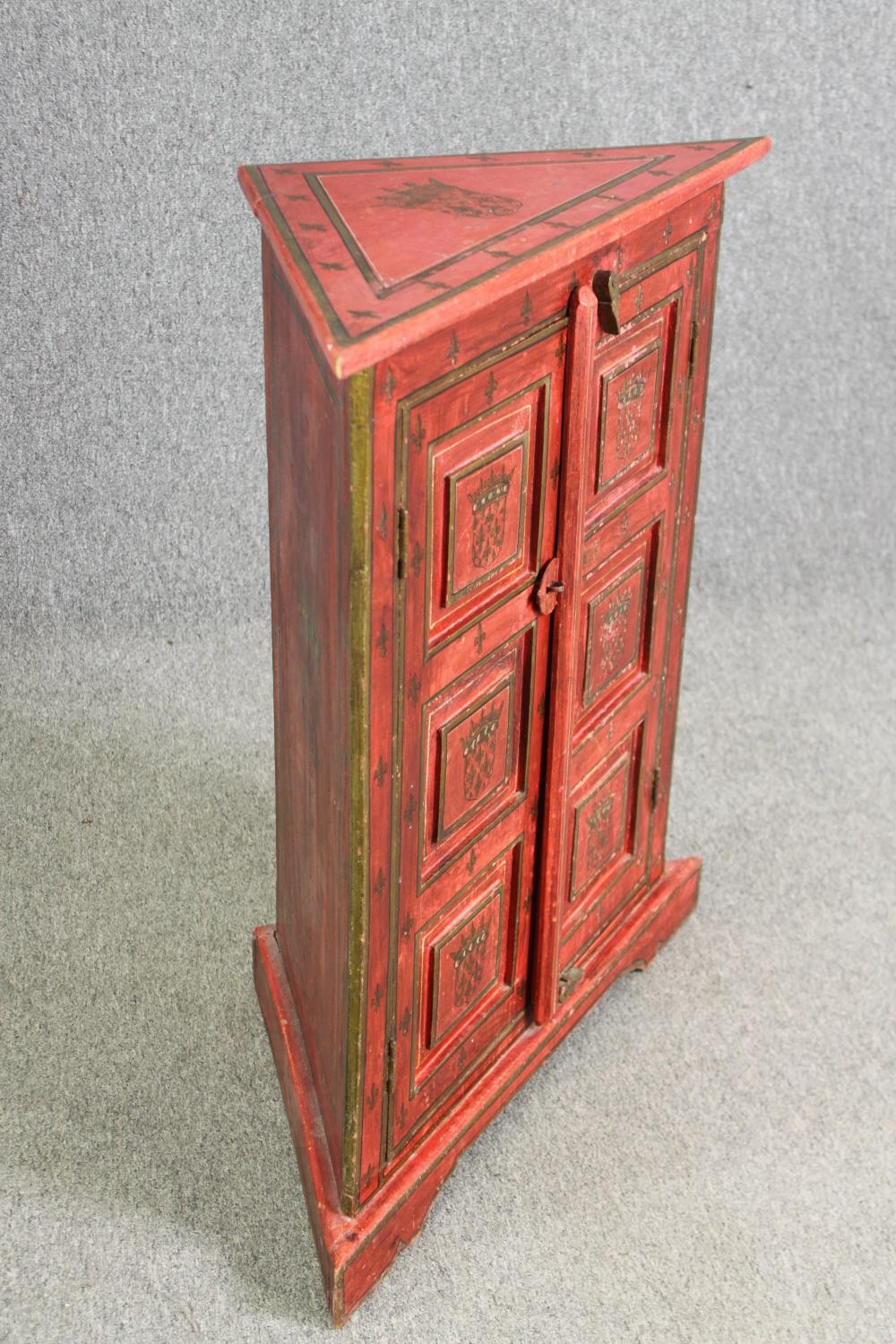 A simulated lacquered corner cabinet, hand painted. H.83 W.73 D.33cm. - Image 5 of 7