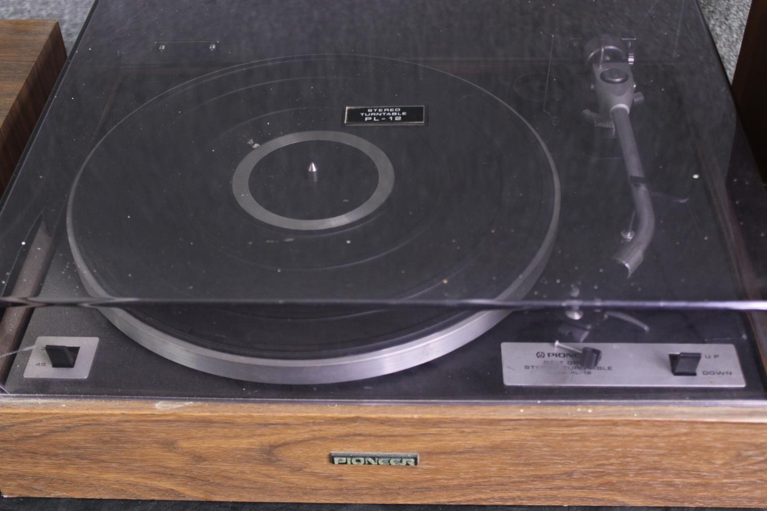 A vintage Pioneer turntable and amp, and a pair of Warfedale speakers. H.16 W.43 D.34cm. (largest). - Image 5 of 8