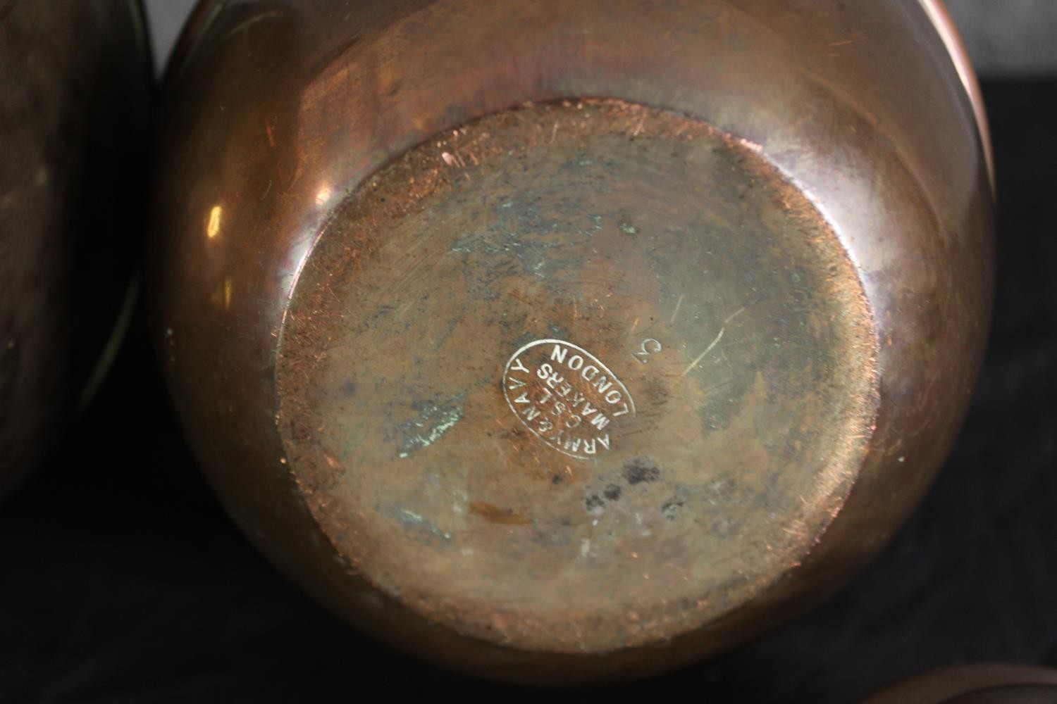 Two brass globular shaped lidded vessels. H.16cm. (largest). - Image 6 of 6