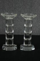 A pair of mid 20th century cut glass candlesticks. H.28cm. (each).