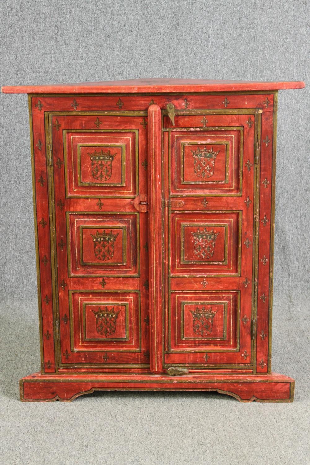 A simulated lacquered corner cabinet, hand painted. H.83 W.73 D.33cm. - Image 2 of 7