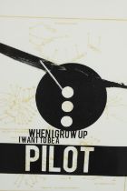 A framed and glazed limited edition lithograph: When I grow up I want to be a pilot, signed and