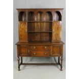 Dresser, mid century oak in the antique style, in two sections. H.198 W.152 D.56cm.