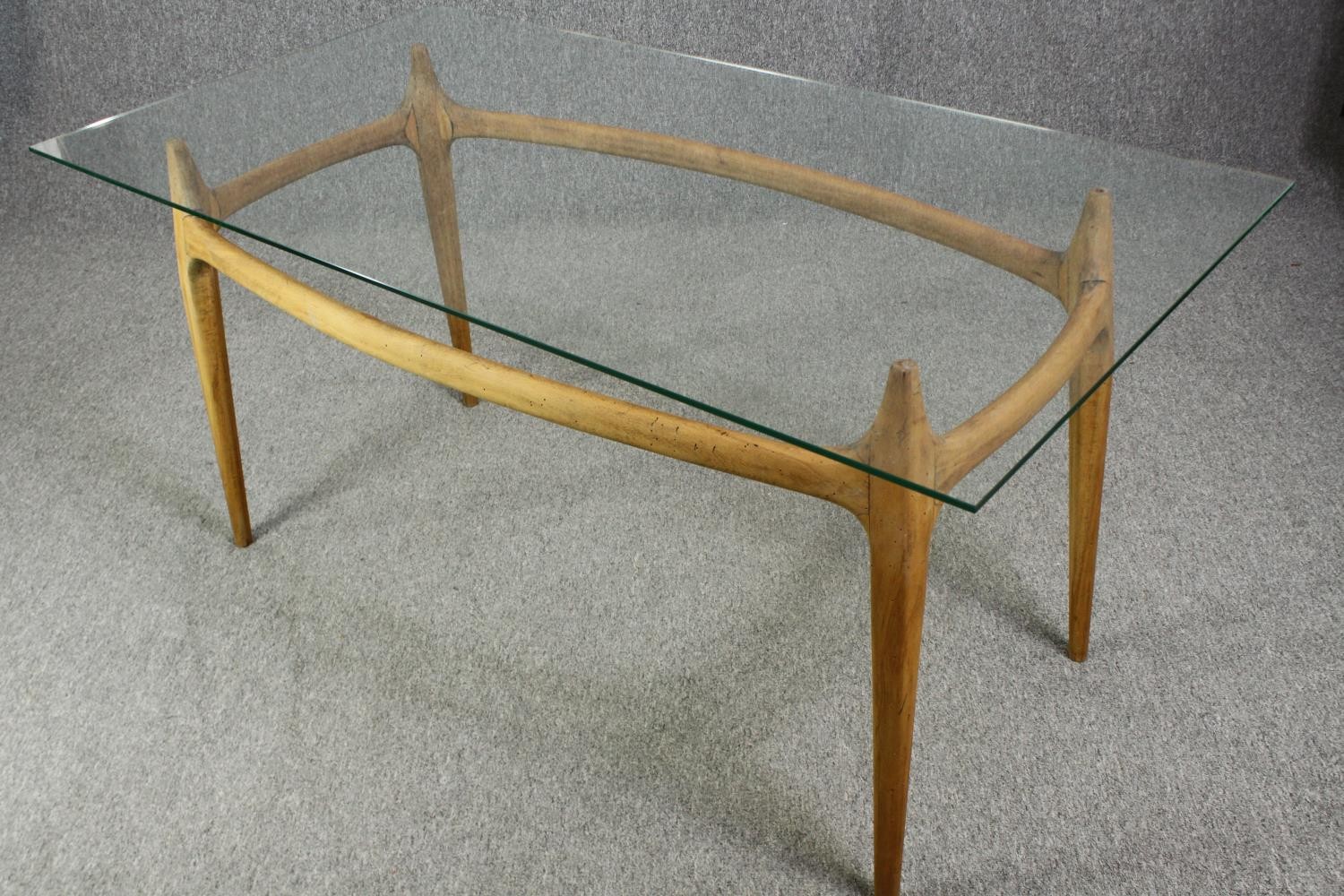 Dining table, mid century beech frame with plate glass top. H.73 W.150 D.80cm. - Image 3 of 7