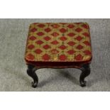 A George II style mahogany foot stool, with diaper pattern needlepoint upholstery, probably 19th