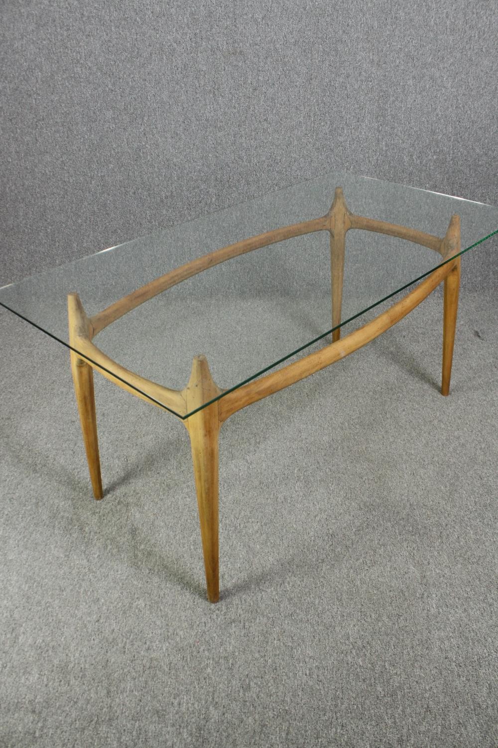 Dining table, mid century beech frame with plate glass top. H.73 W.150 D.80cm. - Image 4 of 7