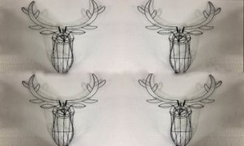 Four wall mounted reindeer heads made from wire. L.65cm. (each)