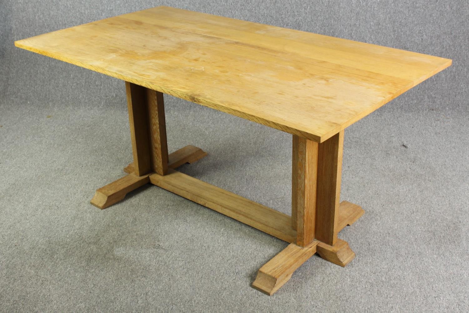 In the manner of Heals, a light oak Arts and Crafts refectory table H.75 W.158 D.86cm. - Image 3 of 6