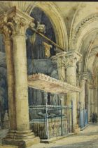 G Holland, 19th century, a watercolour of the interior of Canterbury cathedral, framed and glazed.