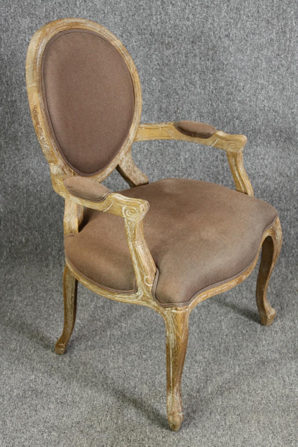 A set of eight Flamant French style limed oak and upholstered dining chairs, including two carvers - Image 8 of 11