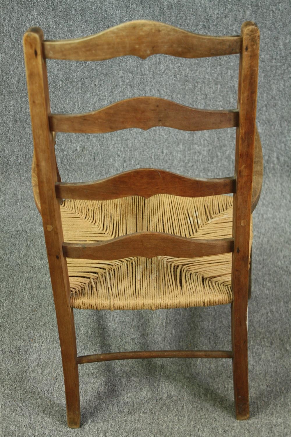 A 19th century elm Lancashire country spindle back armchair, and another with a ladderback, with - Image 11 of 11