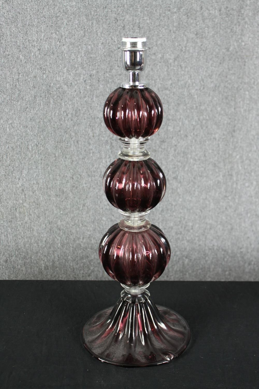 A pair of 1970s Murano glass table lamps, of triple gourd form. H.59cm. (each). - Image 2 of 6