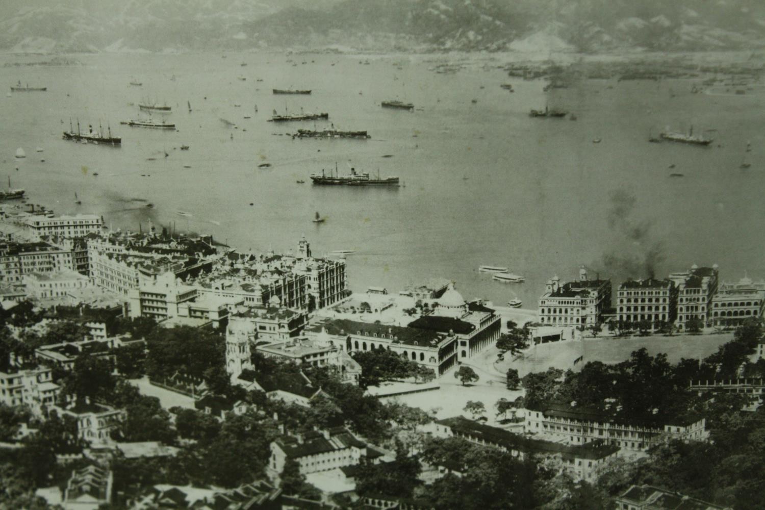 Two photographic views of Victoria Harbour, Hong Kong, dated 1924 and 1936 to the reverse, framed - Image 3 of 6