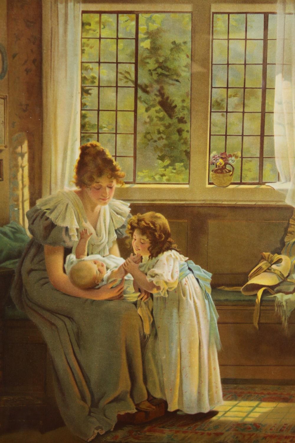 After Lorimer, a print of a mother and child. H.79 W.63cm.