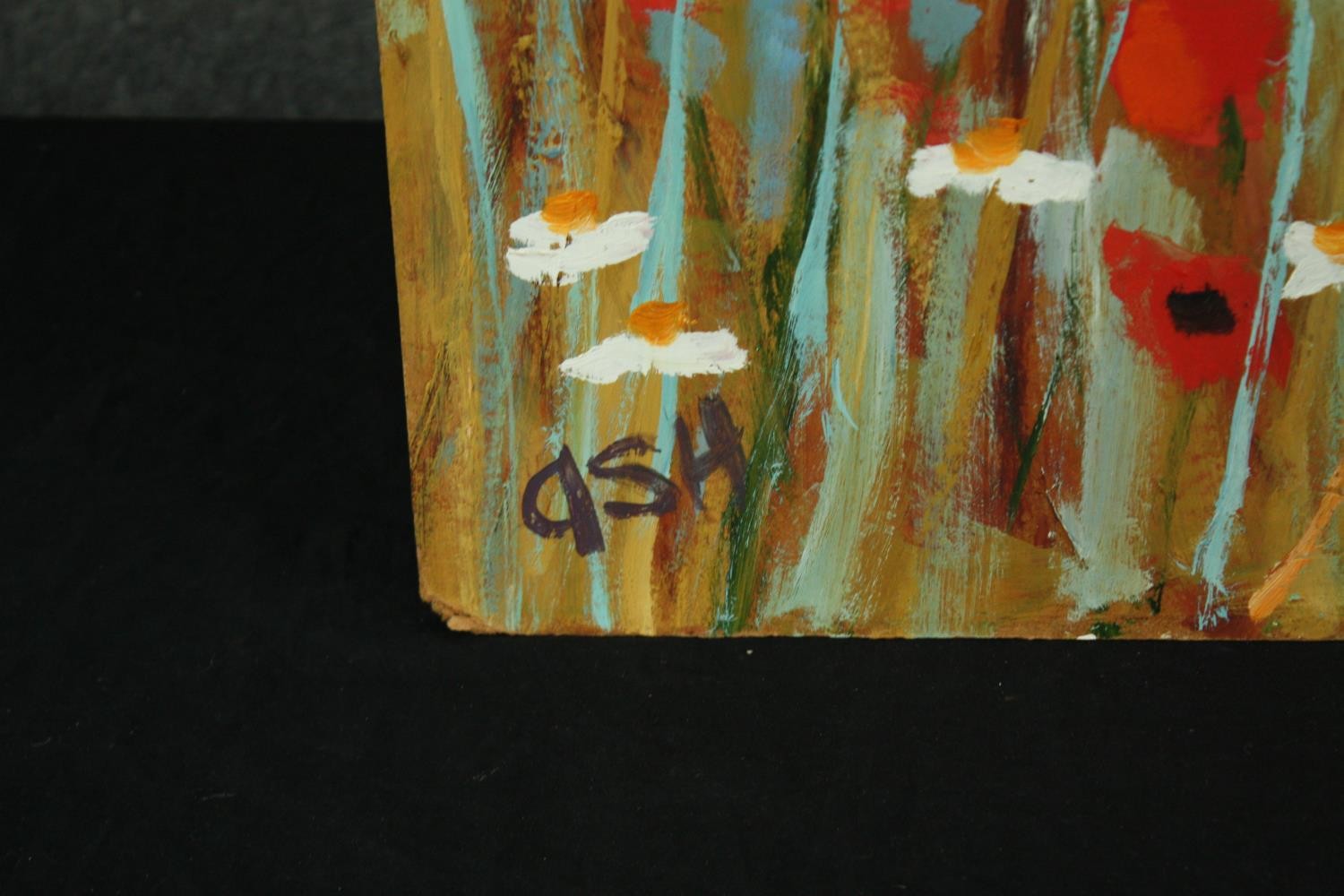 An oil on board, a girl in a poppy field, signed Ash. H.87 W.74cm. - Bild 3 aus 4
