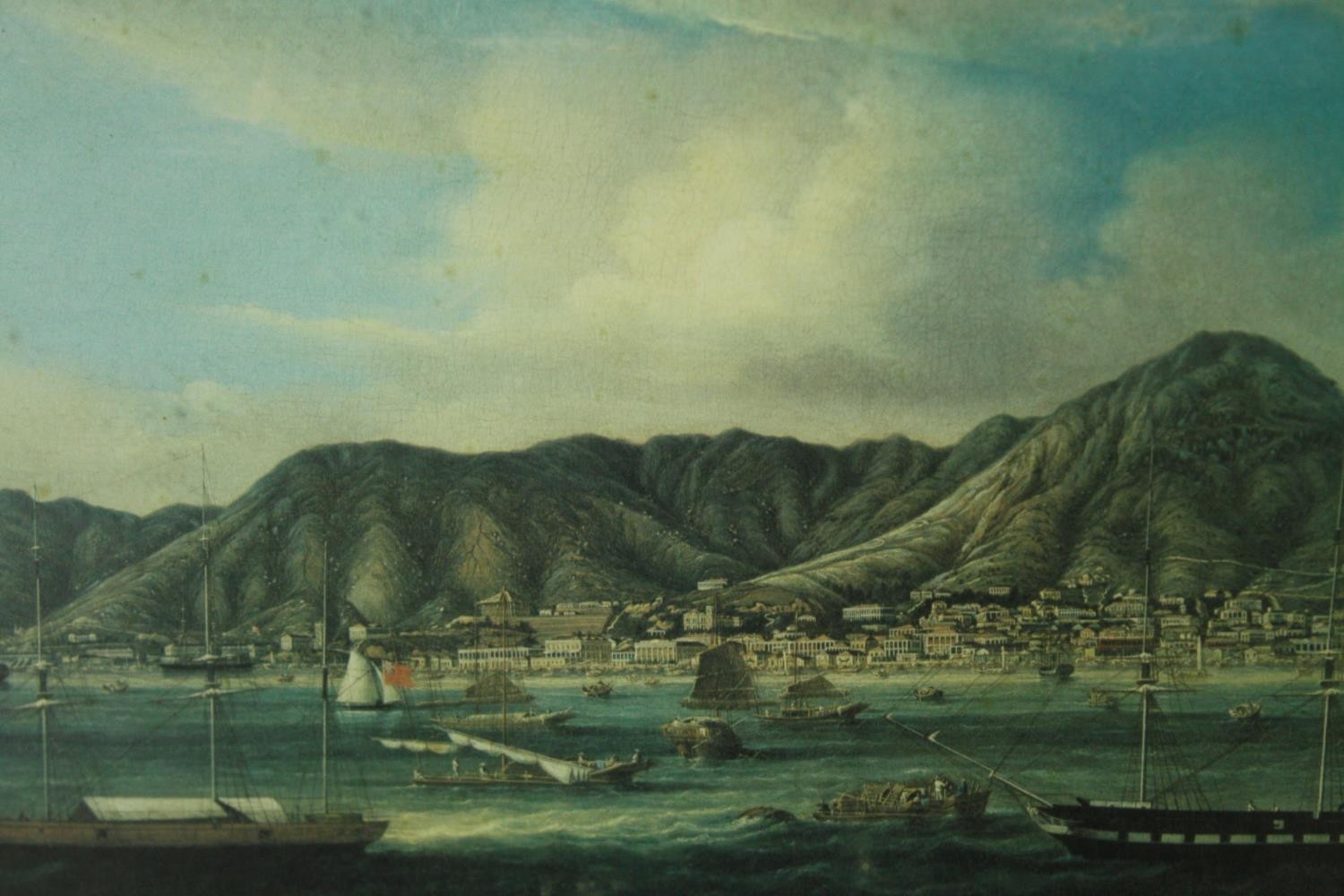 Two coloured engravings of old Hong Kong Harbour, framed and glazed. H.41 W.49cm. (largest). - Bild 2 aus 4