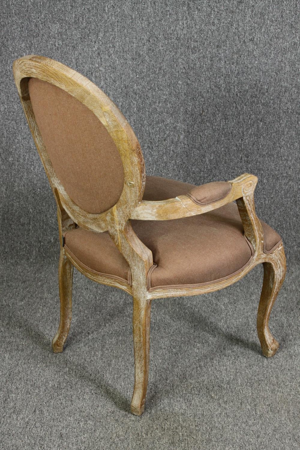 A set of eight Flamant French style limed oak and upholstered dining chairs, including two carvers - Image 9 of 11