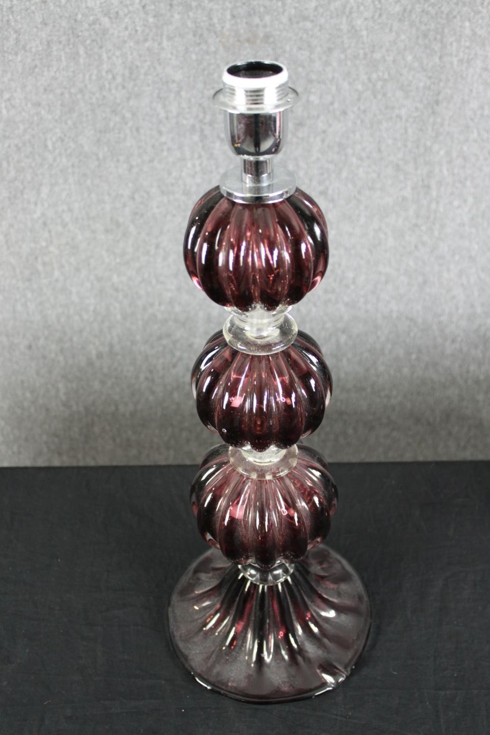 A pair of 1970s Murano glass table lamps, of triple gourd form. H.59cm. (each). - Image 3 of 6