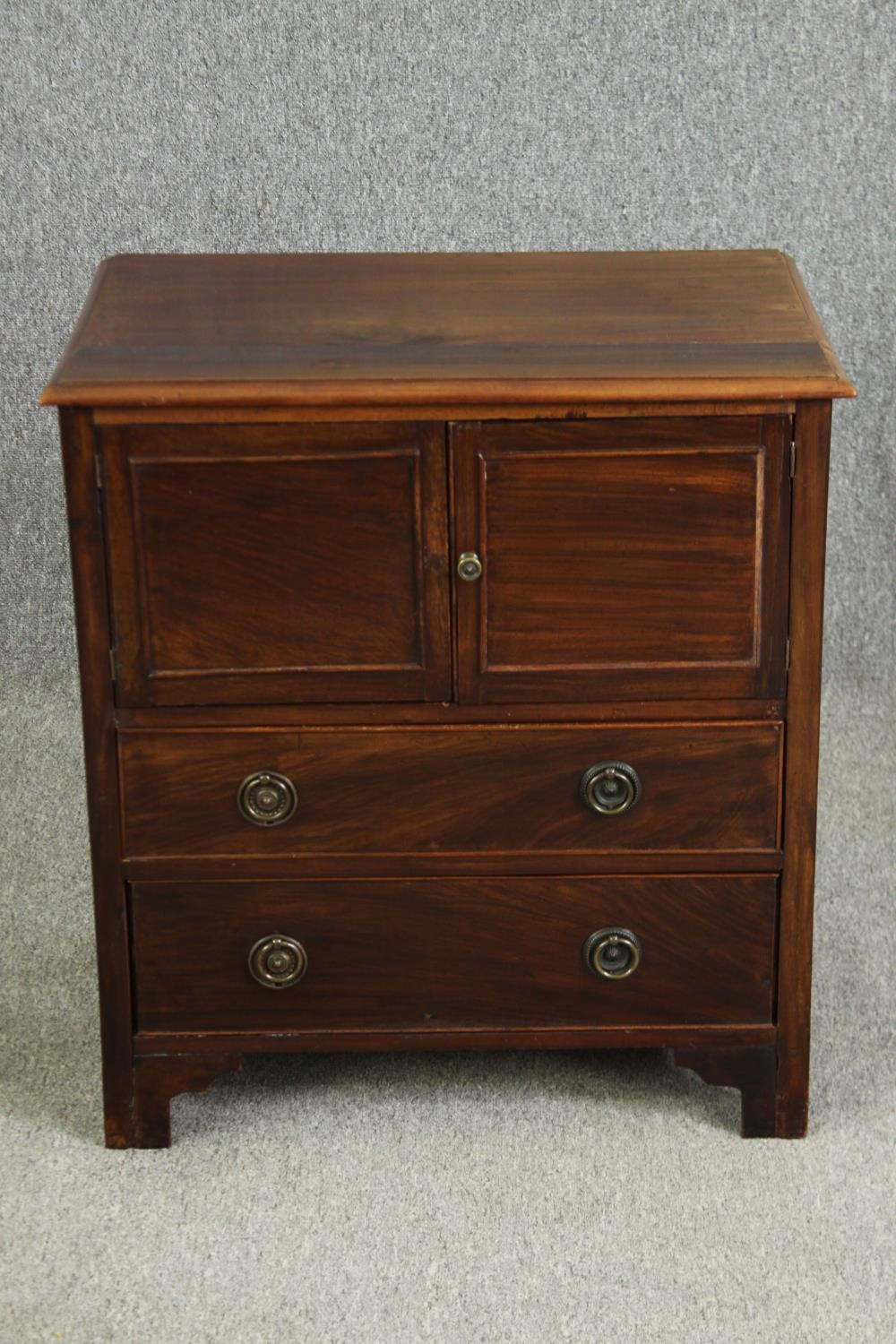 A George III style mahogany bedside cabinet, 19th century. H.72 W.66 D.44cm.