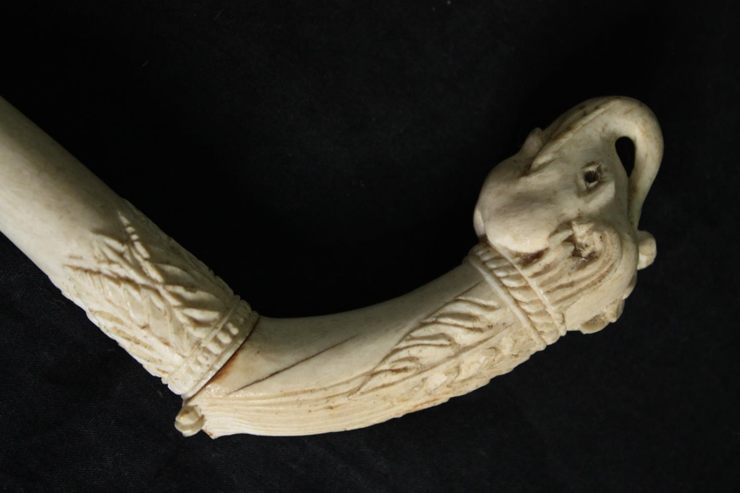 An Indian carved bone walking stick. L.90cm. - Image 3 of 6