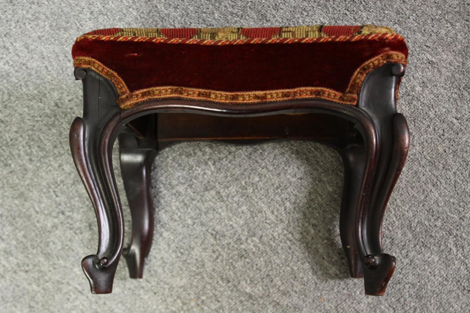 A George II style mahogany foot stool, with diaper pattern needlepoint upholstery, probably 19th - Image 6 of 7