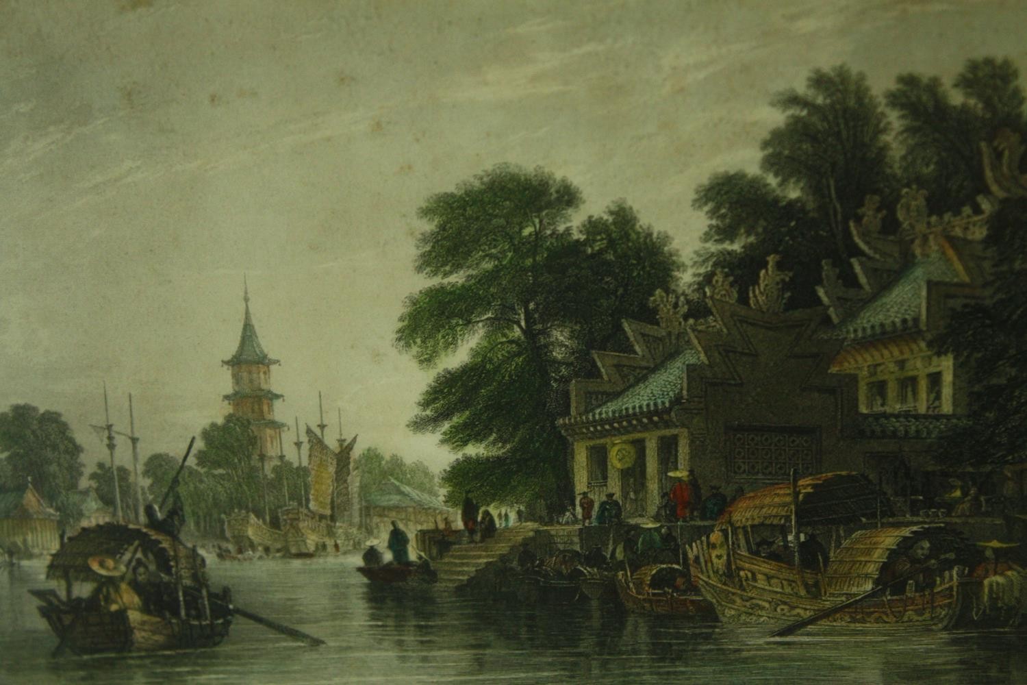 Thomas Allom, two coloured engravings, views of China entitled 'Pagoda and village on the canal near - Bild 2 aus 7