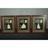 A set of three framed Chinese simulated jade commemorative plaques. H.44 W.36cm. (each).