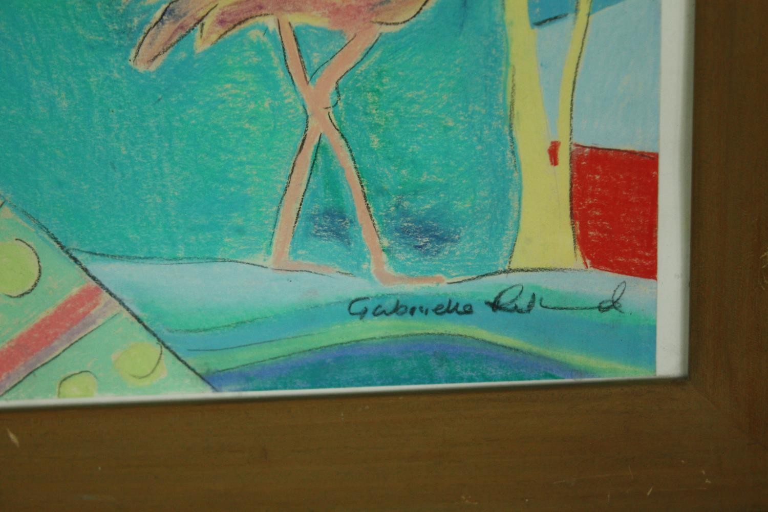 A pair of pastel compositions of tropical beach scenes, framed and glazed, signed. H.74 W.58cm. ( - Image 5 of 6