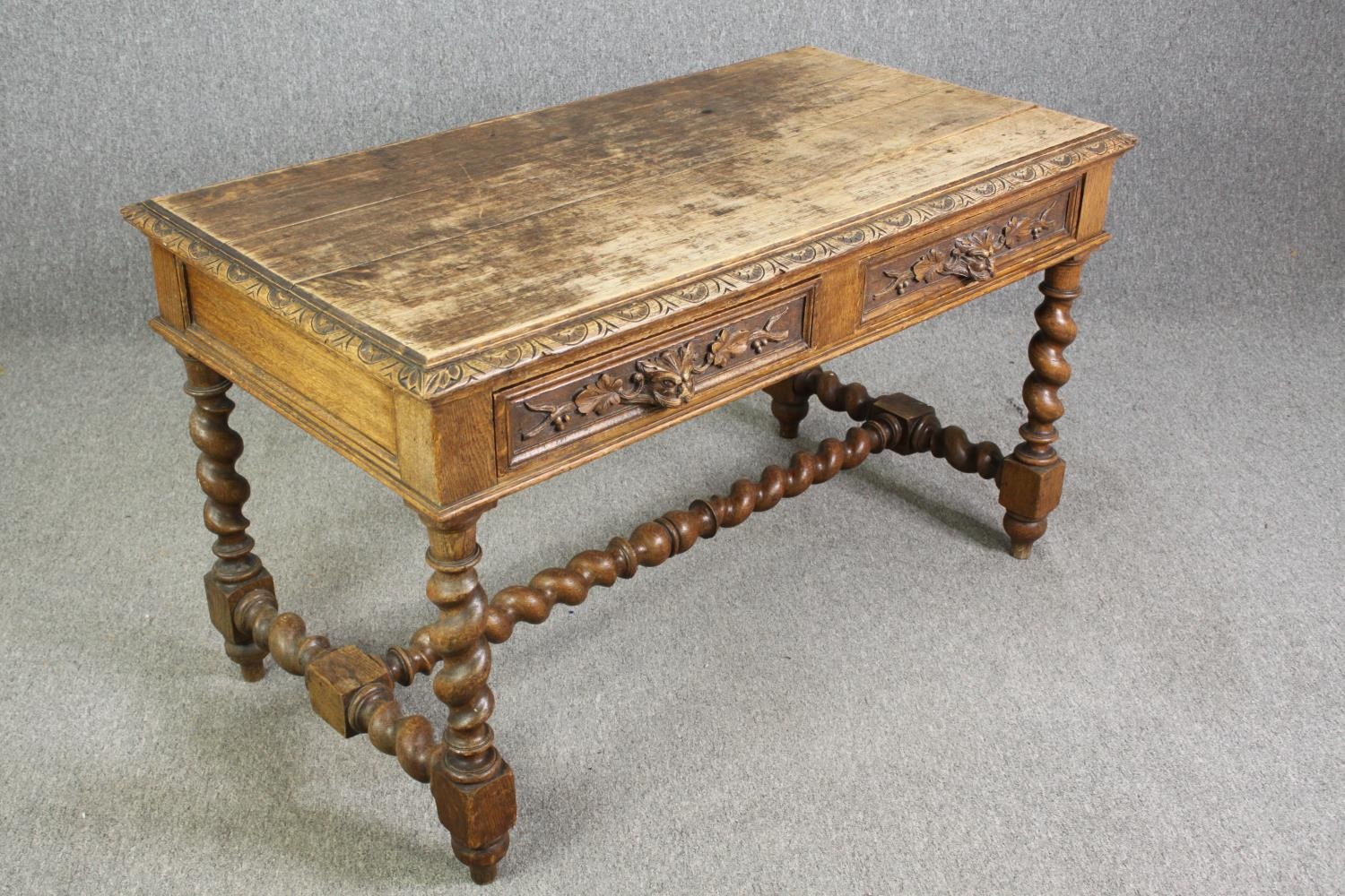 A Victorian carved oak side table, circa 1870, in the 17th century manner, with two frieze - Image 2 of 8