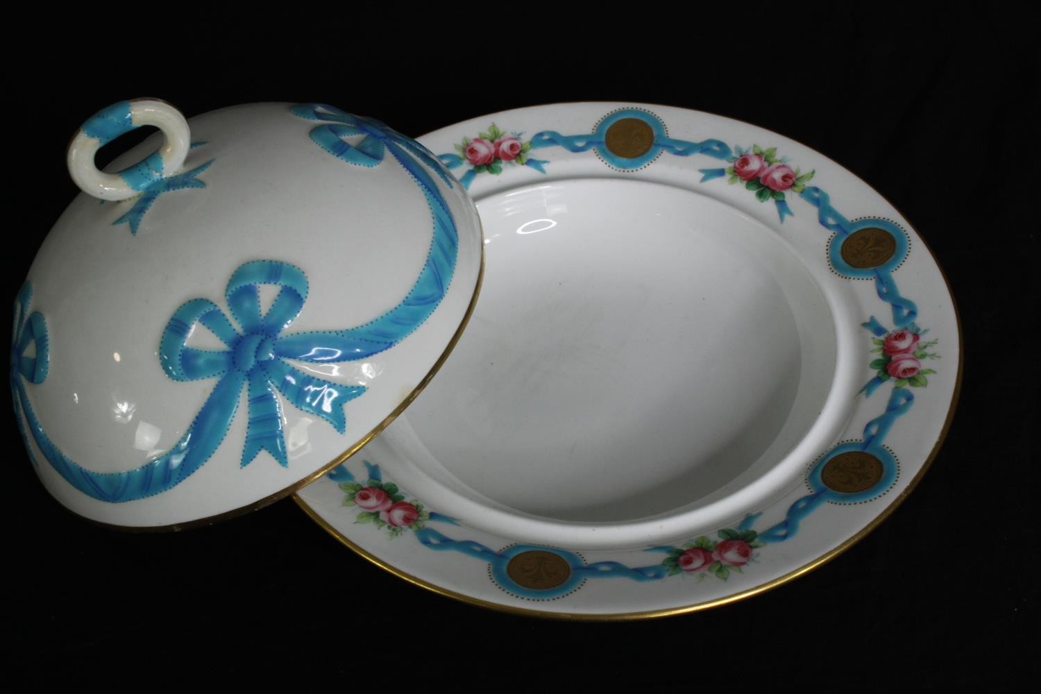 A group of six various 19th century porcelain plates, a cake stand and a cheese dish, including - Image 12 of 13