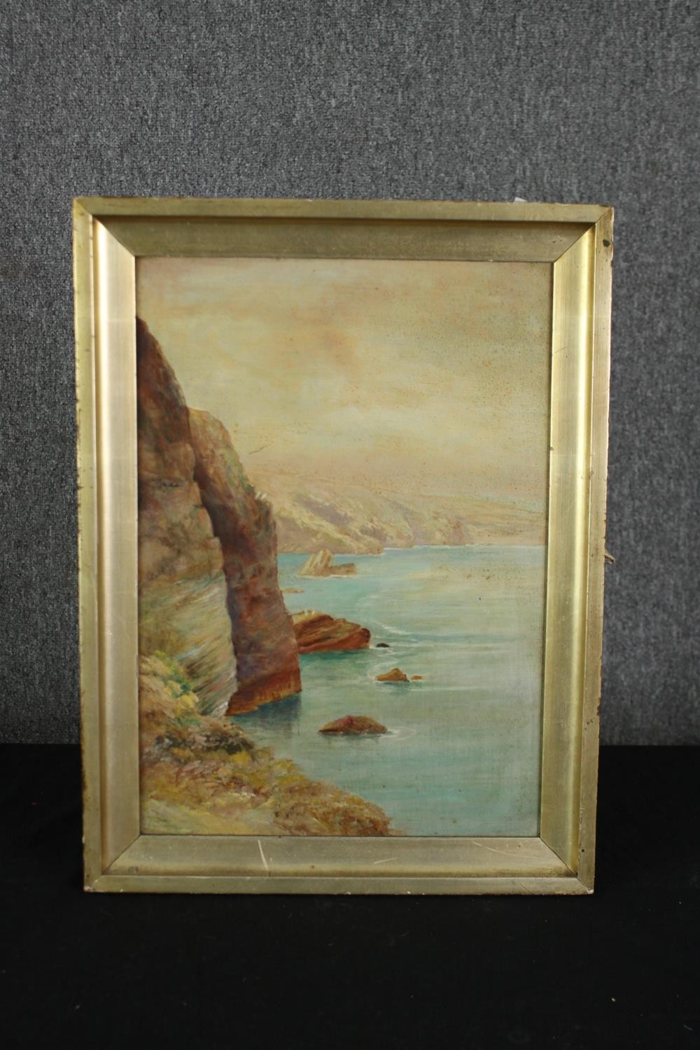 An oil on board landscape with cliffs, in a giltwood frame. H.47 W.36cm. - Bild 2 aus 3